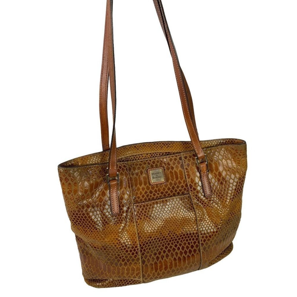 Dooney & Bourke Brown Snakeskin Print Textured Leather Tote Style Handbag